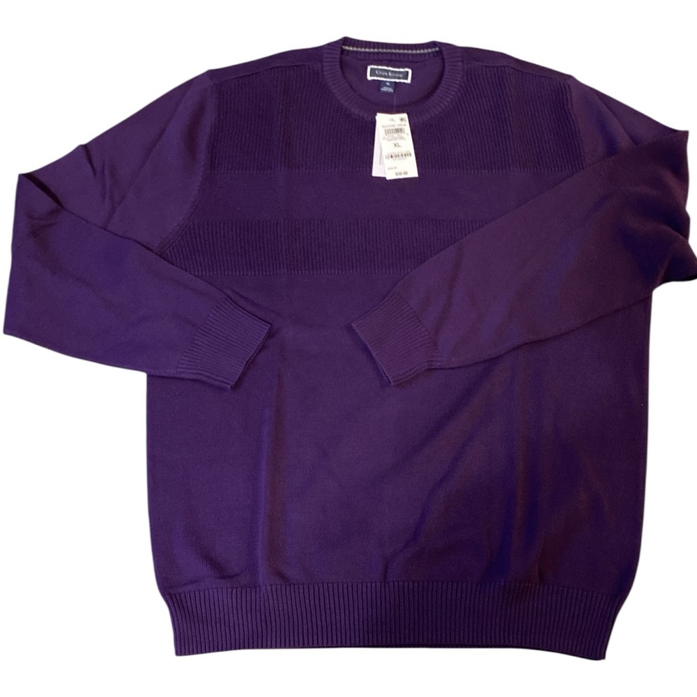 Club Room Men's Textured Long Sleeve Crewneck Sweater in Rich Purple
